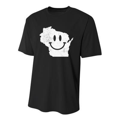 Smiling In WI – Funny Wisconsin Happy Face Youth Performance Sprint T-Shirt