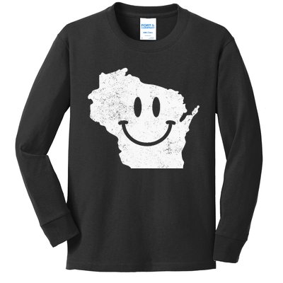 Smiling In WI – Funny Wisconsin Happy Face Kids Long Sleeve Shirt