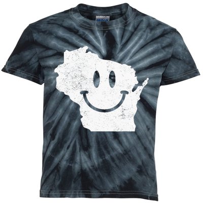 Smiling In WI – Funny Wisconsin Happy Face Kids Tie-Dye T-Shirt