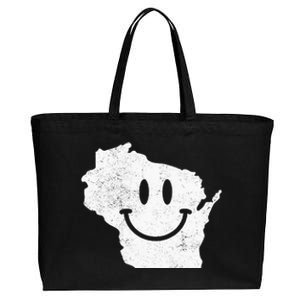 Smiling In WI – Funny Wisconsin Happy Face Cotton Canvas Jumbo Tote