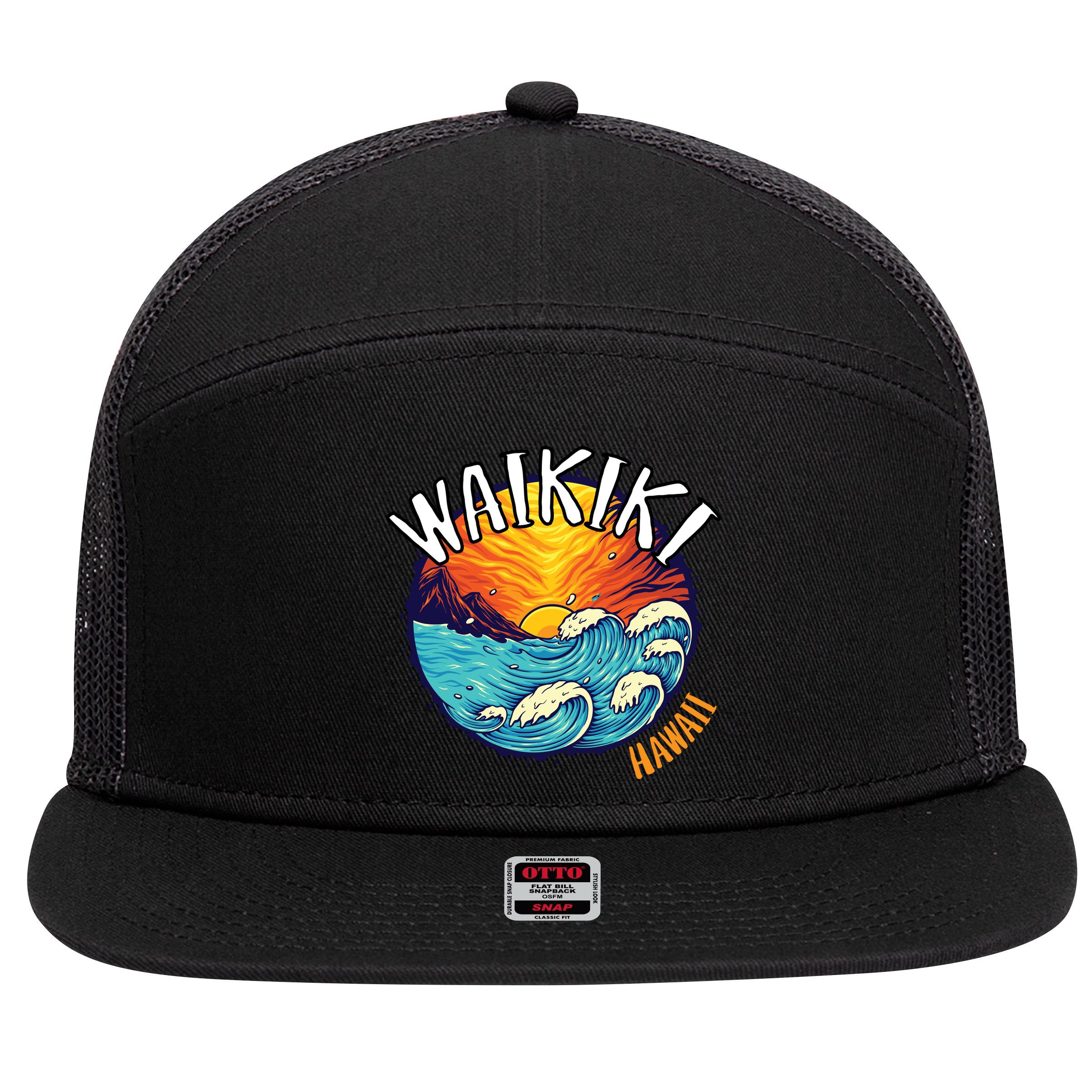 Summer In Waikiki Hawaii 7 Panel Mesh Trucker Snapback Hat