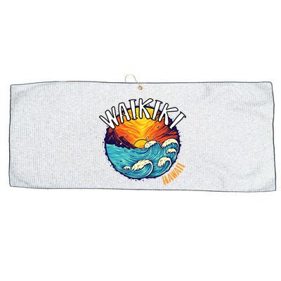Summer In Waikiki Hawaii Large Microfiber Waffle Golf Towel