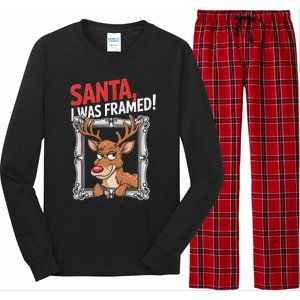 Santa I Was Framed Funny Reindeer Holiday Joke Lovers Xmas Long Sleeve Pajama Set