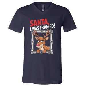 Santa I Was Framed Funny Reindeer Holiday Joke Lovers Xmas V-Neck T-Shirt