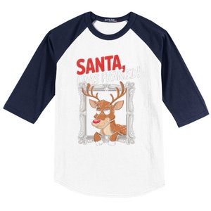 Santa I Was Framed Funny Reindeer Holiday Joke Lovers Xmas Baseball Sleeve Shirt