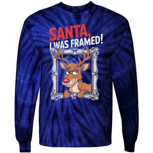 Santa I Was Framed Funny Reindeer Holiday Joke Lovers Xmas Tie-Dye Long Sleeve Shirt