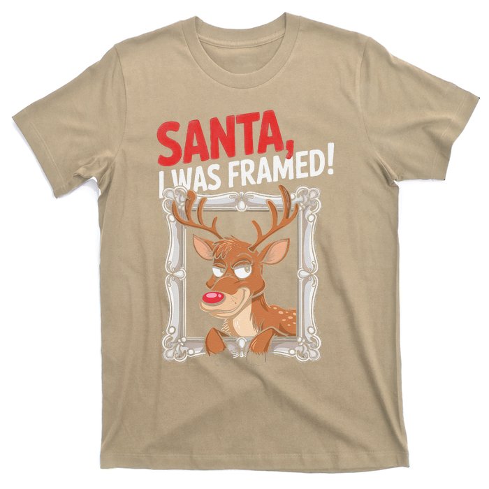 Santa I Was Framed Funny Reindeer Holiday Joke Lovers Xmas T-Shirt