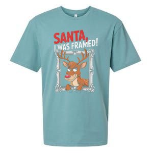 Santa I Was Framed Funny Reindeer Holiday Joke Lovers Xmas Sueded Cloud Jersey T-Shirt