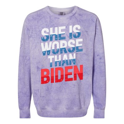 She Is Worse Than Biden Pro Trump Anti Biden Harris 2024 Colorblast Crewneck Sweatshirt