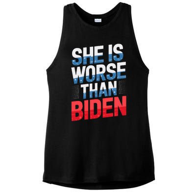 She Is Worse Than Biden Pro Trump Anti Biden Harris 2024 Ladies PosiCharge Tri-Blend Wicking Tank