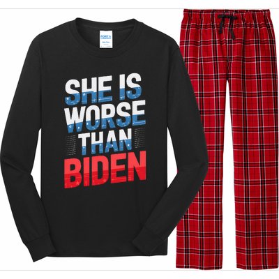 She Is Worse Than Biden Pro Trump Anti Biden Harris 2024 Long Sleeve Pajama Set