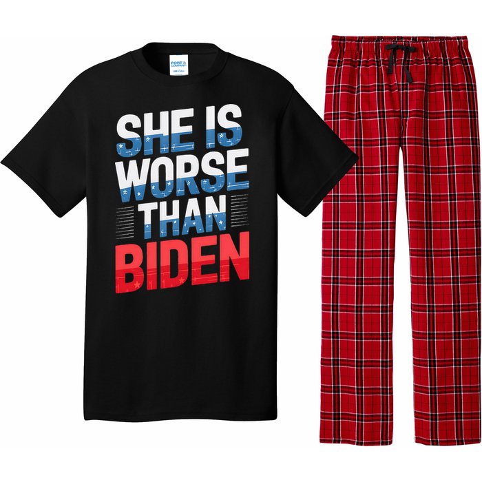 She Is Worse Than Biden Pro Trump Anti Biden Harris 2024 Pajama Set