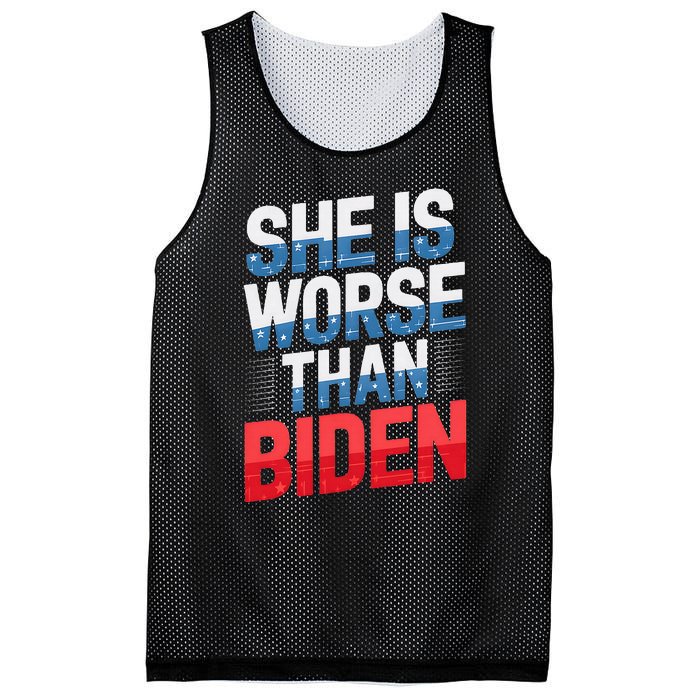 She Is Worse Than Biden Pro Trump Anti Biden Harris 2024 Mesh Reversible Basketball Jersey Tank