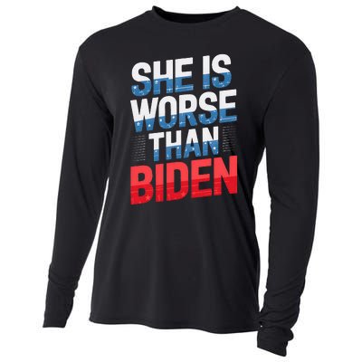 She Is Worse Than Biden Pro Trump Anti Biden Harris 2024 Cooling Performance Long Sleeve Crew