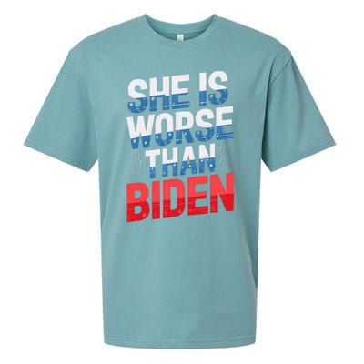 She Is Worse Than Biden Pro Trump Anti Biden Harris 2024 Sueded Cloud Jersey T-Shirt