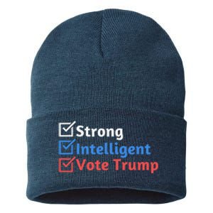 Strong Intelligent Women For Trump Girl Maga Checklist Sustainable Knit Beanie