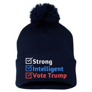 Strong Intelligent Women For Trump Girl Maga Checklist Pom Pom 12in Knit Beanie