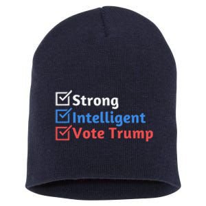 Strong Intelligent Women For Trump Girl Maga Checklist Short Acrylic Beanie