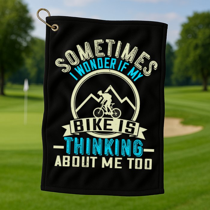 Sometimes I Wonder If My Bike Is Thinking About Me Too Golf Towel