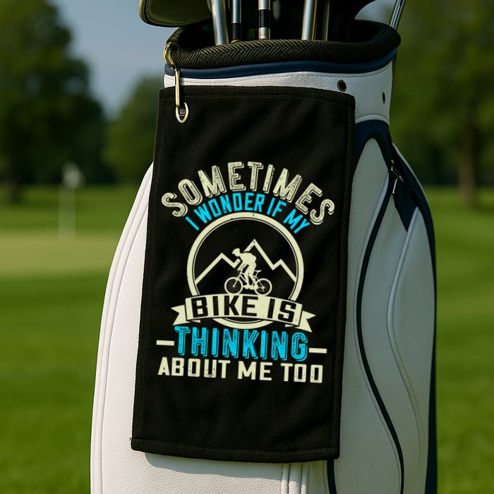 Sometimes I Wonder If My Bike Is Thinking About Me Too Golf Towel