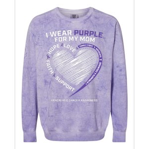 Support I Wear Purple For My Mom Pancreatic Cancer Awareness Colorblast Crewneck Sweatshirt