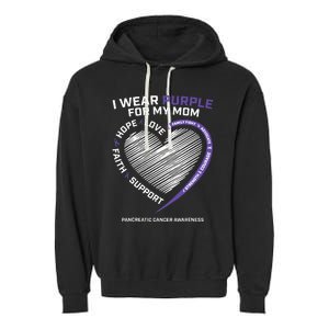 Support I Wear Purple For My Mom Pancreatic Cancer Awareness Garment-Dyed Fleece Hoodie