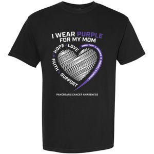 Support I Wear Purple For My Mom Pancreatic Cancer Awareness Garment-Dyed Heavyweight T-Shirt