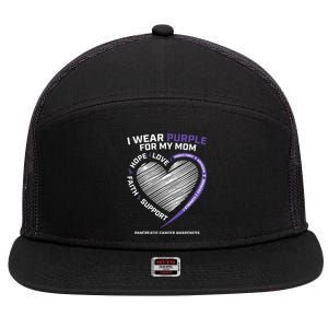 Support I Wear Purple For My Mom Pancreatic Cancer Awareness 7 Panel Mesh Trucker Snapback Hat