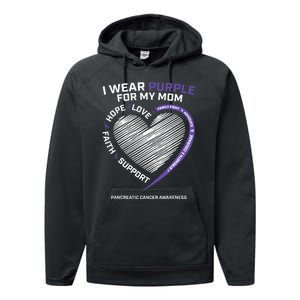 Support I Wear Purple For My Mom Pancreatic Cancer Awareness Performance Fleece Hoodie