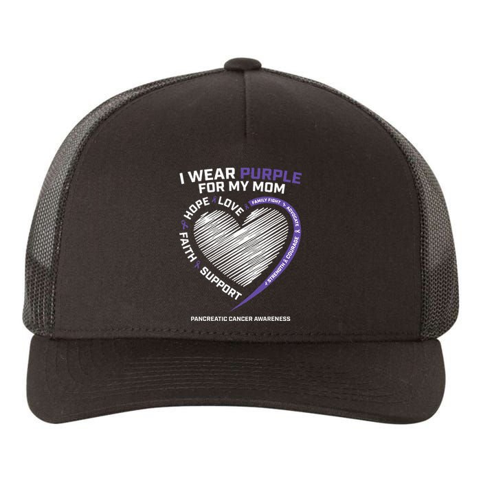 Support I Wear Purple For My Mom Pancreatic Cancer Awareness Yupoong Adult 5-Panel Trucker Hat