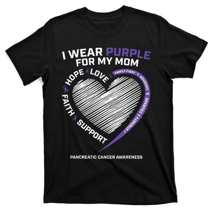 Support I Wear Purple For My Mom Pancreatic Cancer Awareness T-Shirt