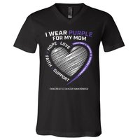 Support I Wear Purple For My Mom Pancreatic Cancer Awareness V-Neck T-Shirt