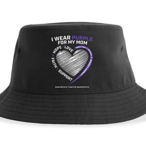 Support I Wear Purple For My Mom Pancreatic Cancer Awareness Sustainable Bucket Hat