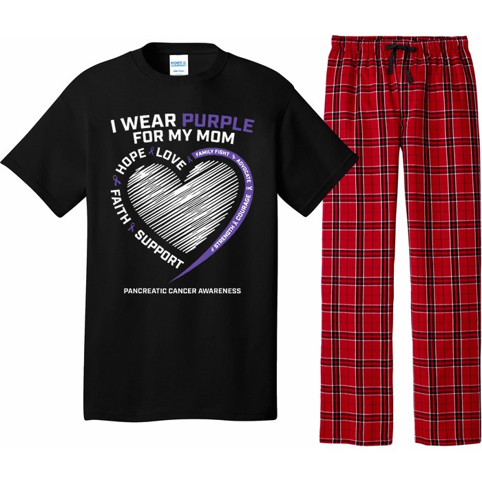 Support I Wear Purple For My Mom Pancreatic Cancer Awareness Pajama Set