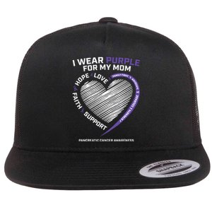 Support I Wear Purple For My Mom Pancreatic Cancer Awareness Flat Bill Trucker Hat