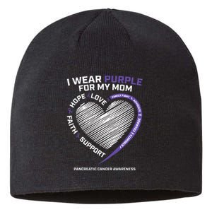 Support I Wear Purple For My Mom Pancreatic Cancer Awareness Sustainable Beanie