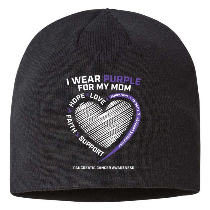 Support I Wear Purple For My Mom Pancreatic Cancer Awareness Sustainable Beanie