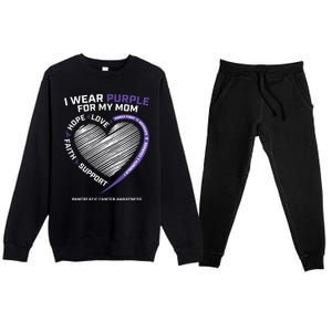 Support I Wear Purple For My Mom Pancreatic Cancer Awareness Premium Crewneck Sweatsuit Set