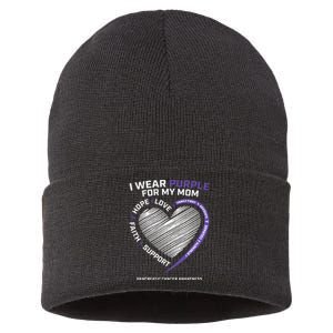 Support I Wear Purple For My Mom Pancreatic Cancer Awareness Sustainable Knit Beanie