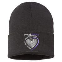 Support I Wear Purple For My Mom Pancreatic Cancer Awareness Sustainable Knit Beanie