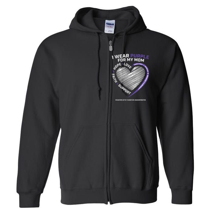 Support I Wear Purple For My Mom Pancreatic Cancer Awareness Full Zip Hoodie