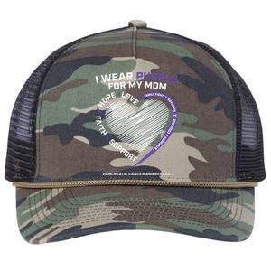 Support I Wear Purple For My Mom Pancreatic Cancer Awareness Retro Rope Trucker Hat Cap