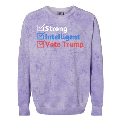 Strong Intelligent Women For Trump Girl Maga Checklist Colorblast Crewneck Sweatshirt