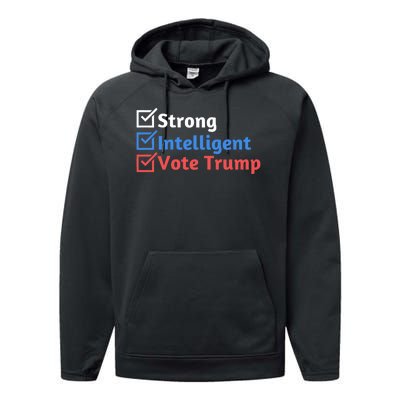 Strong Intelligent Women For Trump Girl Maga Checklist Performance Fleece Hoodie