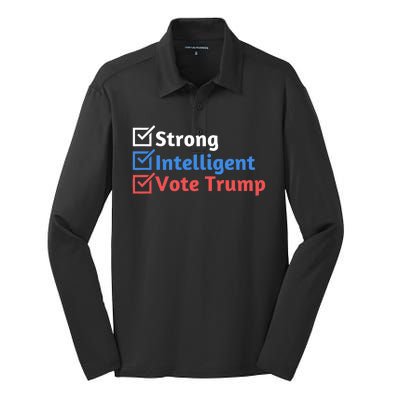 Strong Intelligent Women For Trump Girl Maga Checklist Silk Touch Performance Long Sleeve Polo