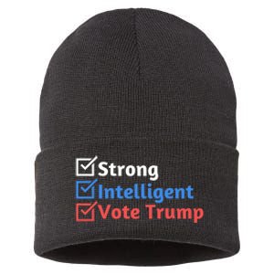 Strong Intelligent Women For Trump Girl Maga Checklist Sustainable Knit Beanie