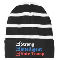 Strong Intelligent Women For Trump Girl Maga Checklist Striped Beanie with Solid Band