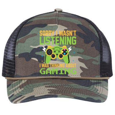 Sorry I WasnT Listening I Was Thinking A Bout Gaming Great Gift Retro Rope Trucker Hat Cap