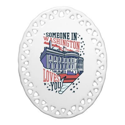 Someone In Washington Loves You Gift Ceramic Oval Ornament