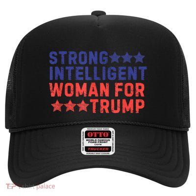 Strong Intelligent Woman For Trump Girl Maga Patriotic Usa High Crown Mesh Back Trucker Hat